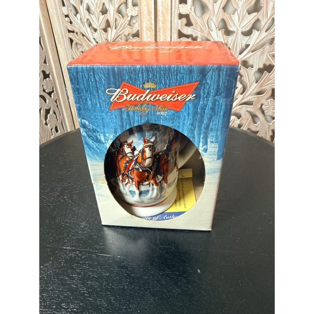 Budweiser 2007 Holiday Stein Winter's Calm Clydesdale Ceramic Beer Mug with Box - Picture 2 of 11